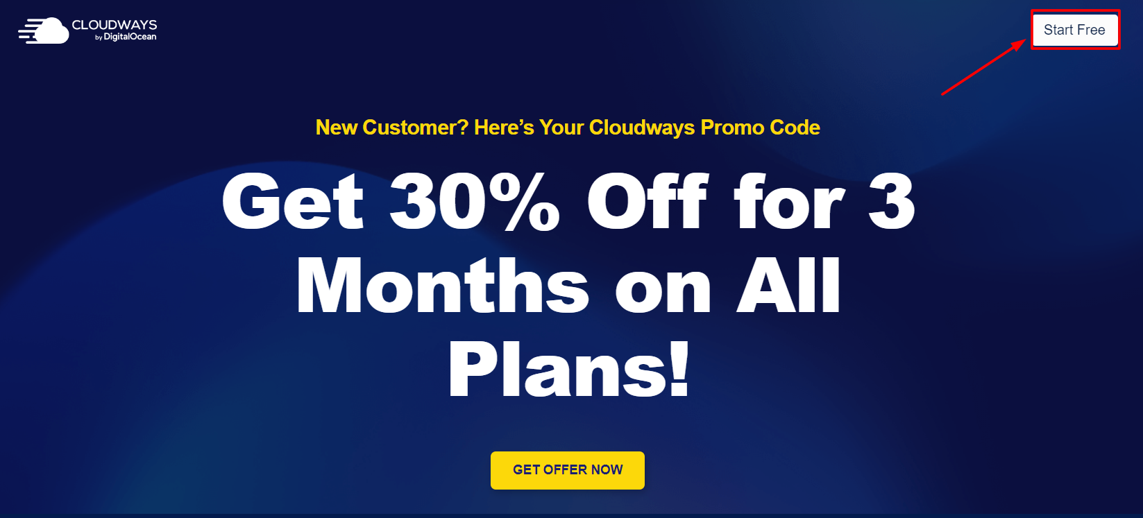 Cloudways Promo Page Click Start Free Button